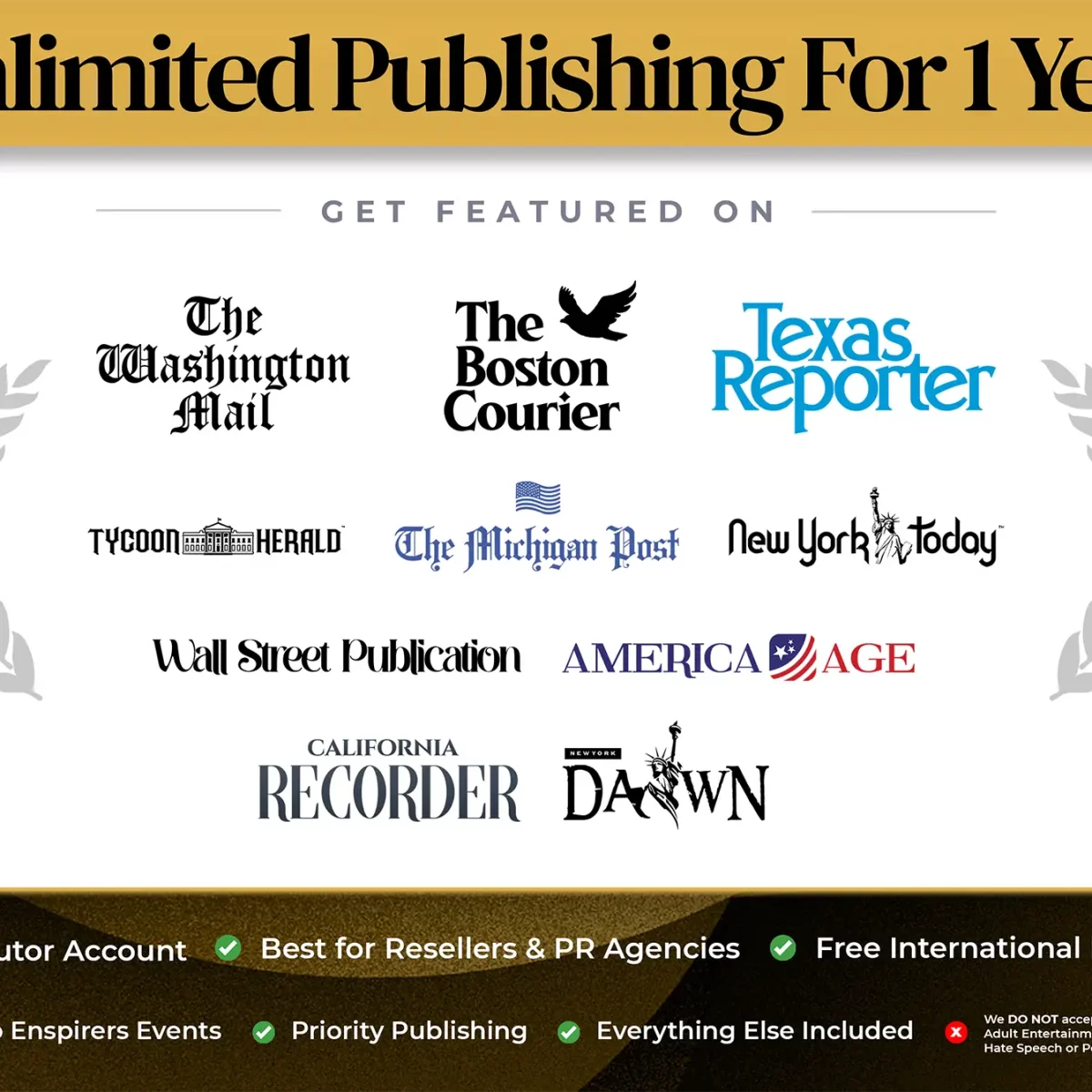 𝗚𝗼𝗹𝗱 ● 1 Year Unlimited Publishing